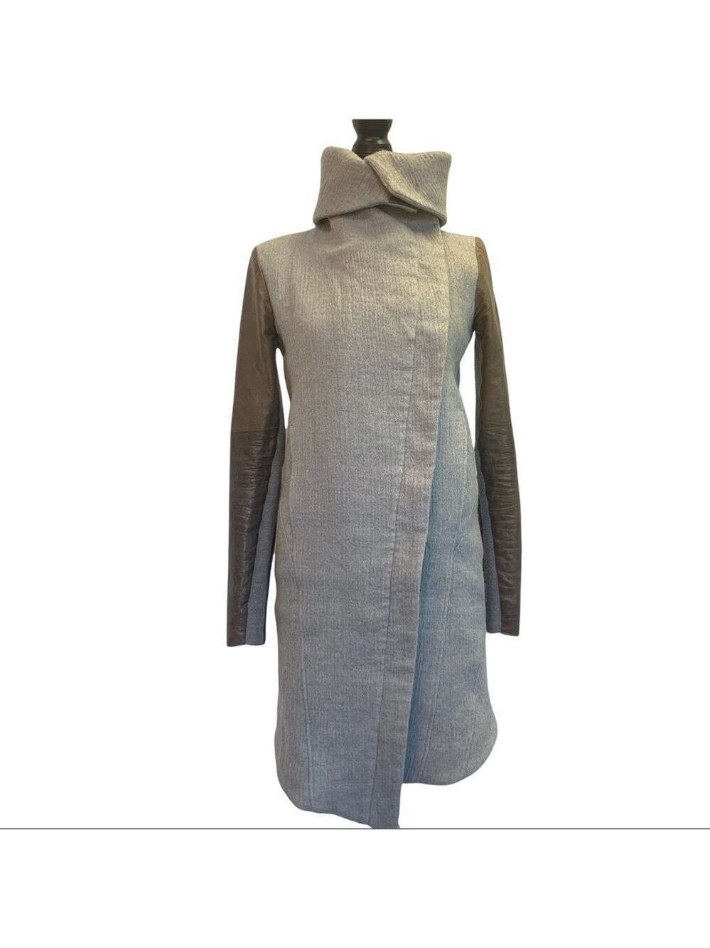 Helmet Lang wool & Lamb Leather brown gray colour block pattern coat Sz XS - Picture 16 of 16